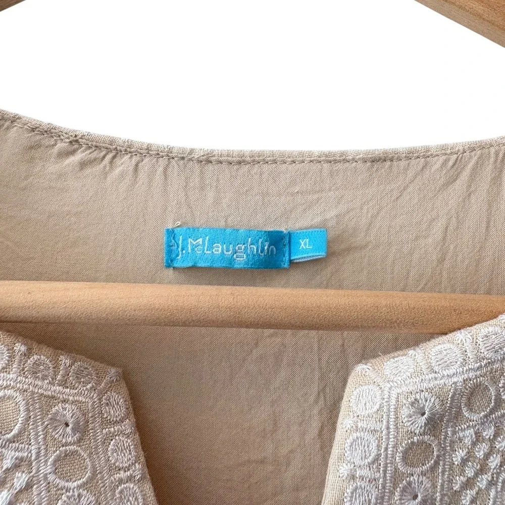 J.McLaughlin Tan Linen Embroidered Sleeveless Shift Dress XL‎ Beige Pockets